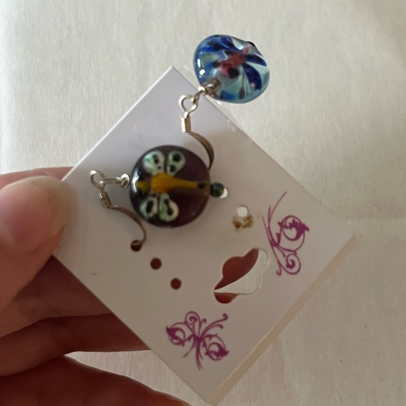 Bead earrings with hand painted dragonfly on front & back - Picture 3 of 3